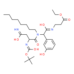ChemSpider 2D Image | Ethyl N-{(3-hydroxyphenyl)[(N~2~-{[(2-methyl-2-propanyl)oxy]carbonyl}asparaginyl)(octyl)amino]acetyl}-beta-alaninate | C30H48N4O8