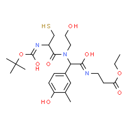 ChemSpider 2D Image | Ethyl N-{[(2-hydroxyethyl)(N-{[(2-methyl-2-propanyl)oxy]carbonyl}cysteinyl)amino](4-hydroxy-3-methylphenyl)acetyl}-beta-alaninate | C24H37N3O8S
