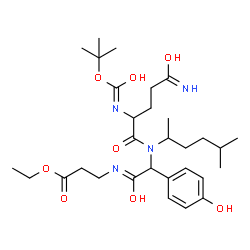 ChemSpider 2D Image | Ethyl N-{(4-hydroxyphenyl)[(5-methyl-2-hexanyl)(N~2~-{[(2-methyl-2-propanyl)oxy]carbonyl}glutaminyl)amino]acetyl}-beta-alaninate | C30H48N4O8
