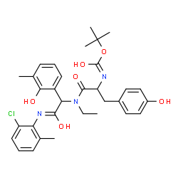 ChemSpider 2D Image | N-{2-[(2-Chloro-6-methylphenyl)amino]-1-(2-hydroxy-3-methylphenyl)-2-oxoethyl}-N-ethyl-Nalpha-{[(2-methyl-2-propanyl)oxy]carbonyl}tyrosinamide | C32H38ClN3O6