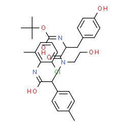 ChemSpider 2D Image | N-{2-[(2-Chloro-6-methylphenyl)amino]-1-(4-methylphenyl)-2-oxoethyl}-N-(2-hydroxyethyl)-Nalpha-{[(2-methyl-2-propanyl)oxy]carbonyl}tyrosinamide | C32H38ClN3O6