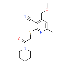 ChemSpider 2D Image | 4-(Methoxymethyl)-6-methyl-2-{[2-(4-methyl-1-piperidinyl)-2-oxoethyl]sulfanyl}nicotinonitrile | C17H23N3O2S