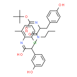 ChemSpider 2D Image | N-{2-[(2-Chloro-6-methylphenyl)amino]-1-(3-hydroxyphenyl)-2-oxoethyl}-Nalpha-{[(2-methyl-2-propanyl)oxy]carbonyl}-N-propyltyrosinamide | C32H38ClN3O6