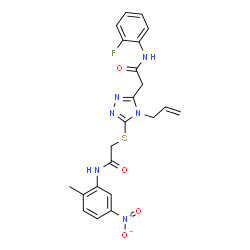 ChemSpider 2D Image | 2-[(4-Allyl-5-{2-[(2-fluorophenyl)amino]-2-oxoethyl}-4H-1,2,4-triazol-3-yl)sulfanyl]-N-(2-methyl-5-nitrophenyl)acetamide | C22H21FN6O4S