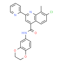 ChemSpider 2D Image | 7-Chloro-N-(2,3-dihydro-1,4-benzodioxin-6-yl)-8-methyl-2-(2-pyridinyl)-4-quinolinecarboxamide | C24H18ClN3O3