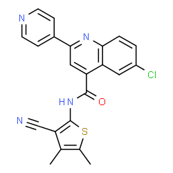ChemSpider 2D Image | 6-Chloro-N-(3-cyano-4,5-dimethyl-2-thienyl)-2-(4-pyridinyl)-4-quinolinecarboxamide | C22H15ClN4OS