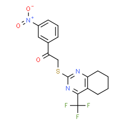 ChemSpider 2D Image | 1-(3-Nitrophenyl)-2-{[4-(trifluoromethyl)-5,6,7,8-tetrahydro-2-quinazolinyl]sulfanyl}ethanone | C17H14F3N3O3S