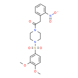 ChemSpider 2D Image | 1-{4-[(3,4-Dimethoxyphenyl)sulfonyl]-1-piperazinyl}-2-(2-nitrophenyl)ethanone | C20H23N3O7S