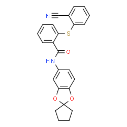 ChemSpider 2D Image | 2-[(2-Cyanophenyl)sulfanyl]-N-(spiro[1,3-benzodioxole-2,1'-cyclopentan]-5-yl)benzamide | C25H20N2O3S