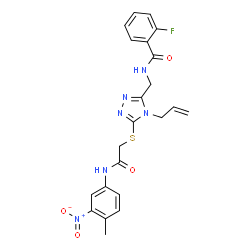 ChemSpider 2D Image | N-{[4-Allyl-5-({2-[(4-methyl-3-nitrophenyl)amino]-2-oxoethyl}sulfanyl)-4H-1,2,4-triazol-3-yl]methyl}-2-fluorobenzamide | C22H21FN6O4S