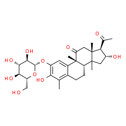 ChemSpider 2D Image | (9beta,14xi,16alpha)-1,16-Dihydroxy-9,14-dimethyl-11,20-dioxo-4,9-cyclo-9,10-secopregna-1,3,5(10)-trien-2-yl beta-D-glucopyranoside | C29H40O10