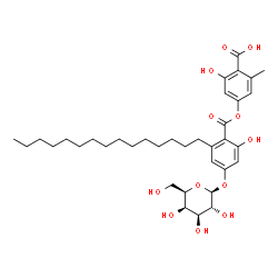 ChemSpider 2D Image | 4-{[4-(beta-D-Galactopyranosyloxy)-2-hydroxy-6-pentadecylbenzoyl]oxy}-2-hydroxy-6-methylbenzoic acid | C36H52O12