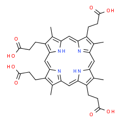 ChemSpider 2D Image | 3,3',3'',3'''-(3,8,12,17-Tetramethyl-2,7,13,18-porphyrintetrayl)tetrapropanoic acid | C36H38N4O8