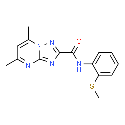 ChemSpider 2D Image | 5,7-Dimethyl-N-[2-(methylsulfanyl)phenyl][1,2,4]triazolo[1,5-a]pyrimidine-2-carboxamide | C15H15N5OS