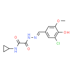 ChemSpider 2D Image | 2-[(2E)-2-(3-Chloro-4-hydroxy-5-methoxybenzylidene)hydrazino]-N-cyclopropyl-2-oxoacetamide | C13H14ClN3O4