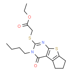 ChemSpider 2D Image | Ethyl [(3-butyl-4-oxo-3,5,6,7-tetrahydro-4H-cyclopenta[4,5]thieno[2,3-d]pyrimidin-2-yl)sulfanyl]acetate | C17H22N2O3S2