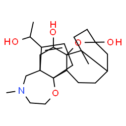 ChemSpider 2D Image | 22-(1-Hydroxyethyl)-6,16-dimethyl-10,19-dioxa-16-azahexacyclo[12.5.3.1~5,9~.0~1,14~.0~2,11~.0~6,11~]tricos-21-ene-9,12-diol | C24H37NO5