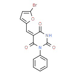 ChemSpider 2D Image | (5E)-5-[(5-Bromo-2-furyl)methylene]-1-phenyl-2,4,6(1H,3H,5H)-pyrimidinetrione | C15H9BrN2O4