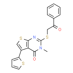 ChemSpider 2D Image | 3-Methyl-2-[(2-oxo-2-phenylethyl)sulfanyl]-5-(2-thienyl)thieno[2,3-d]pyrimidin-4(3H)-one | C19H14N2O2S3