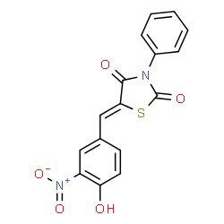 ChemSpider 2D Image | (5Z)-5-(4-Hydroxy-3-nitrobenzylidene)-3-phenyl-1,3-thiazolidine-2,4-dione | C16H10N2O5S