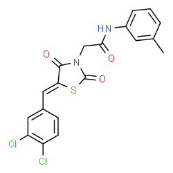 ChemSpider 2D Image | 2-[(5Z)-5-(3,4-Dichlorobenzylidene)-2,4-dioxo-1,3-thiazolidin-3-yl]-N-(3-methylphenyl)acetamide | C19H14Cl2N2O3S