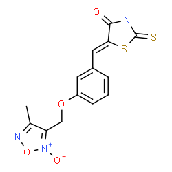 ChemSpider 2D Image | (5Z)-5-{3-[(4-Methyl-2-oxido-1,2,5-oxadiazol-3-yl)methoxy]benzylidene}-2-thioxo-1,3-thiazolidin-4-one | C14H11N3O4S2
