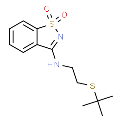 ChemSpider 2D Image | N-{2-[(2-Methyl-2-propanyl)sulfanyl]ethyl}-1,2-benzothiazol-3-amine 1,1-dioxide | C13H18N2O2S2