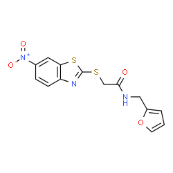 ChemSpider 2D Image | N-(2-Furylmethyl)-2-[(6-nitro-1,3-benzothiazol-2-yl)sulfanyl]acetamide | C14H11N3O4S2