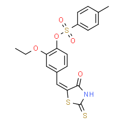 ChemSpider 2D Image | 2-Ethoxy-4-[(E)-(4-oxo-2-thioxo-1,3-thiazolidin-5-ylidene)methyl]phenyl 4-methylbenzenesulfonate | C19H17NO5S3