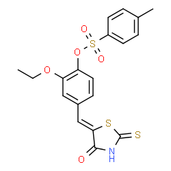 ChemSpider 2D Image | 2-Ethoxy-4-[(Z)-(4-oxo-2-thioxo-1,3-thiazolidin-5-ylidene)methyl]phenyl 4-methylbenzenesulfonate | C19H17NO5S3