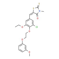 ChemSpider 2D Image | (5E)-5-{3-Chloro-5-ethoxy-4-[2-(3-methoxyphenoxy)ethoxy]benzylidene}-3-methyl-2-thioxo-1,3-thiazolidin-4-one | C22H22ClNO5S2