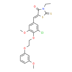 ChemSpider 2D Image | (5Z)-5-{3-Chloro-5-methoxy-4-[2-(3-methoxyphenoxy)ethoxy]benzylidene}-3-ethyl-2-thioxo-1,3-thiazolidin-4-one | C22H22ClNO5S2