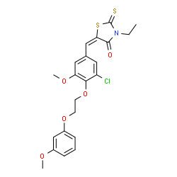 ChemSpider 2D Image | (5E)-5-{3-Chloro-5-methoxy-4-[2-(3-methoxyphenoxy)ethoxy]benzylidene}-3-ethyl-2-thioxo-1,3-thiazolidin-4-one | C22H22ClNO5S2