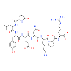 ChemSpider 2D Image | 5-Oxo-L-prolyl-L-leucyl-L-tyrosyl-L-alpha-glutamyl-L-asparaginyl-L-lysyl-L-prolyl-N~5~-(diaminomethylene)-L-ornithine | C46H71N13O14