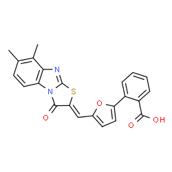 ChemSpider 2D Image | 2-{5-[(Z)-(7,8-Dimethyl-3-oxo[1,3]thiazolo[3,2-a]benzimidazol-2(3H)-ylidene)methyl]-2-furyl}benzoic acid | C23H16N2O4S