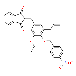 ChemSpider 2D Image | 2-{3-Allyl-5-ethoxy-4-[(4-nitrobenzyl)oxy]benzylidene}-1H-indene-1,3(2H)-dione | C28H23NO6