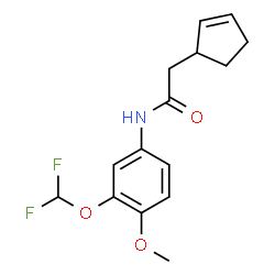 ChemSpider 2D Image | 2-(2-Cyclopenten-1-yl)-N-[3-(difluoromethoxy)-4-methoxyphenyl]acetamide | C15H17F2NO3
