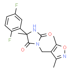 ChemSpider 2D Image | 5-(2,5-Difluorophenyl)-3-[(3,5-dimethyl-1,2-oxazol-4-yl)methyl]-5-methyl-2,4-imidazolidinedione | C16H15F2N3O3