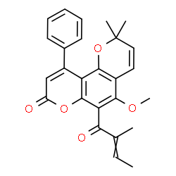 ChemSpider 2D Image | 5-Methoxy-2,2-dimethyl-6-(2-methyl-2-butenoyl)-10-phenyl-2H,8H-pyrano[2,3-f]chromen-8-one | C26H24O5