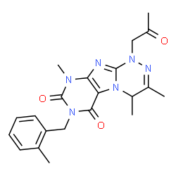 ChemSpider 2D Image | 3,4,9-Trimethyl-7-(2-methylbenzyl)-1-(2-oxopropyl)-1,4-dihydro[1,2,4]triazino[3,4-f]purine-6,8(7H,9H)-dione | C21H24N6O3