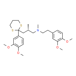 ChemSpider 2D Image | (2S)-3-[2-(3,4-Dimethoxyphenyl)-1,3-dithian-2-yl]-N-[2-(3,4-dimethoxyphenyl)ethyl]-N,2-dimethyl-1-propanamine | C27H39NO4S2
