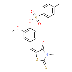 ChemSpider 2D Image | 2-Methoxy-4-[(E)-(3-methyl-4-oxo-2-thioxo-1,3-thiazolidin-5-ylidene)methyl]phenyl 4-methylbenzenesulfonate | C19H17NO5S3