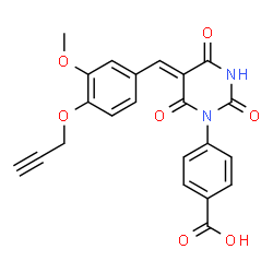 ChemSpider 2D Image | 4-[(5Z)-5-[3-Methoxy-4-(2-propyn-1-yloxy)benzylidene]-2,4,6-trioxotetrahydro-1(2H)-pyrimidinyl]benzoic acid | C22H16N2O7