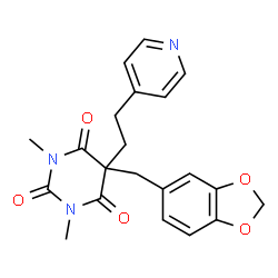ChemSpider 2D Image | 5-(1,3-Benzodioxol-5-ylmethyl)-1,3-dimethyl-5-[2-(4-pyridinyl)ethyl]-2,4,6(1H,3H,5H)-pyrimidinetrione | C21H21N3O5