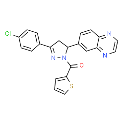 ChemSpider 2D Image | [3-(4-Chlorophenyl)-5-(6-quinoxalinyl)-4,5-dihydro-1H-pyrazol-1-yl](2-thienyl)methanone | C22H15ClN4OS