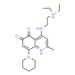 ChemSpider 2D Image | 4-{[2-(Diethylammonio)ethyl]amino}-2-methyl-5,6-dioxo-8-(1-piperidinyl)-5,6-dihydroquinolinium | C21H32N4O2