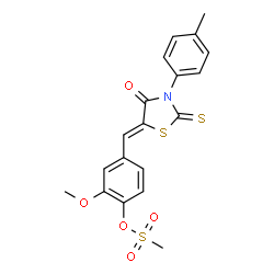 ChemSpider 2D Image | 2-Methoxy-4-{(Z)-[3-(4-methylphenyl)-4-oxo-2-thioxo-1,3-thiazolidin-5-ylidene]methyl}phenyl methanesulfonate | C19H17NO5S3