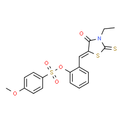 ChemSpider 2D Image | 2-[(Z)-(3-Ethyl-4-oxo-2-thioxo-1,3-thiazolidin-5-ylidene)methyl]phenyl 4-methoxybenzenesulfonate | C19H17NO5S3