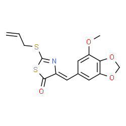 ChemSpider 2D Image | 4-[(7-methoxy-1,3-benzodioxol-5-yl)methylidene]-2-(prop-2-enylthio)-5-thiazolone | C15H13NO4S2