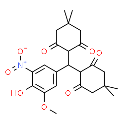 ChemSpider 2D Image | 2,2'-[(4-Hydroxy-3-methoxy-5-nitrophenyl)methylene]bis(5,5-dimethyl-1,3-cyclohexanedione) | C24H29NO8